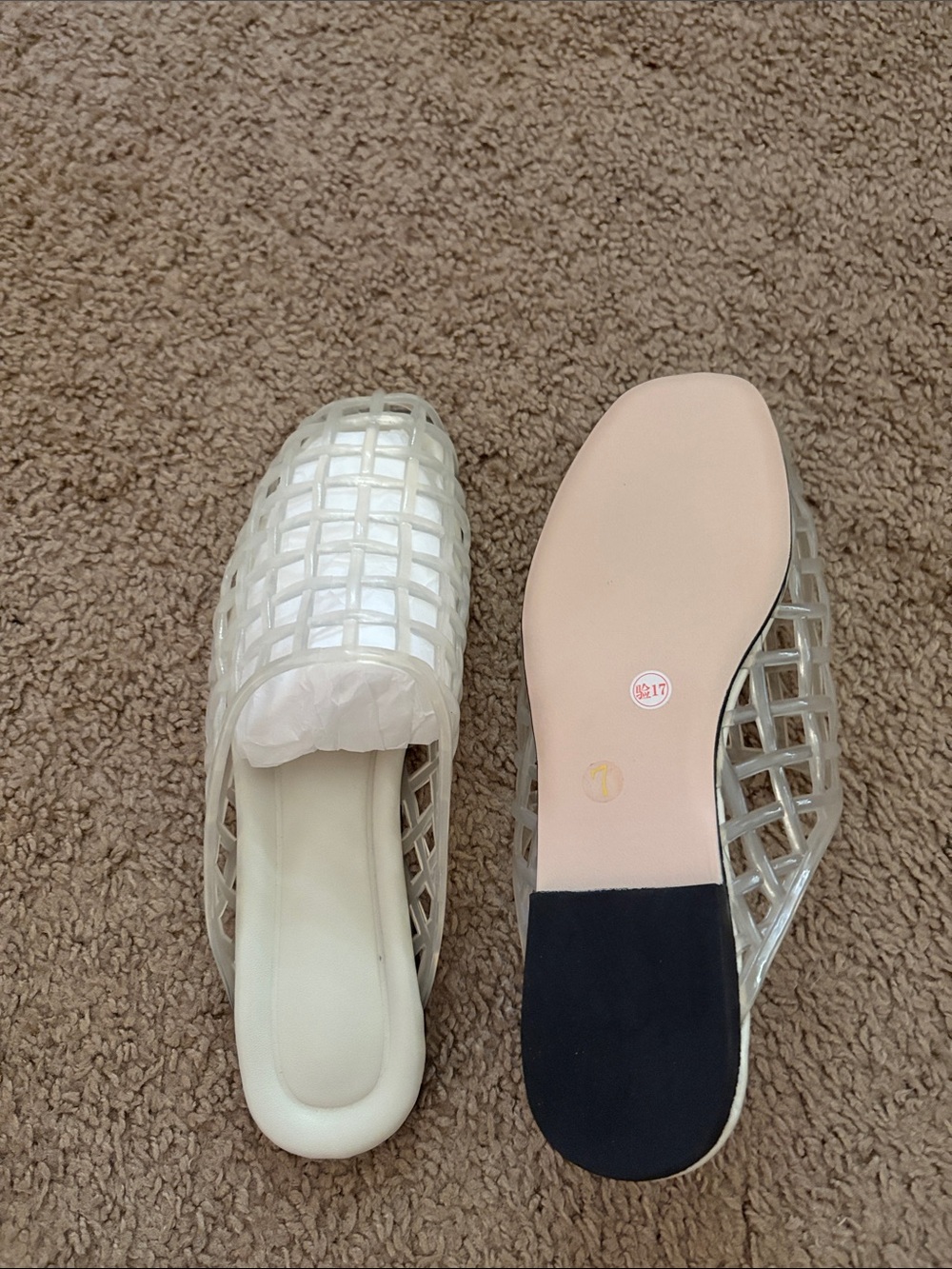 Clear Lattice Slip-On Women’s Mules in Cream